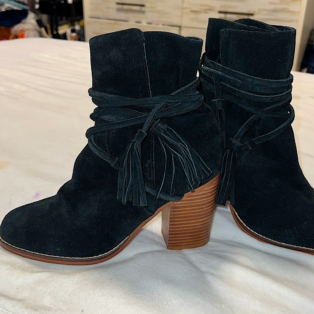 ALDO Black Suede Ankle Boots with Tassels